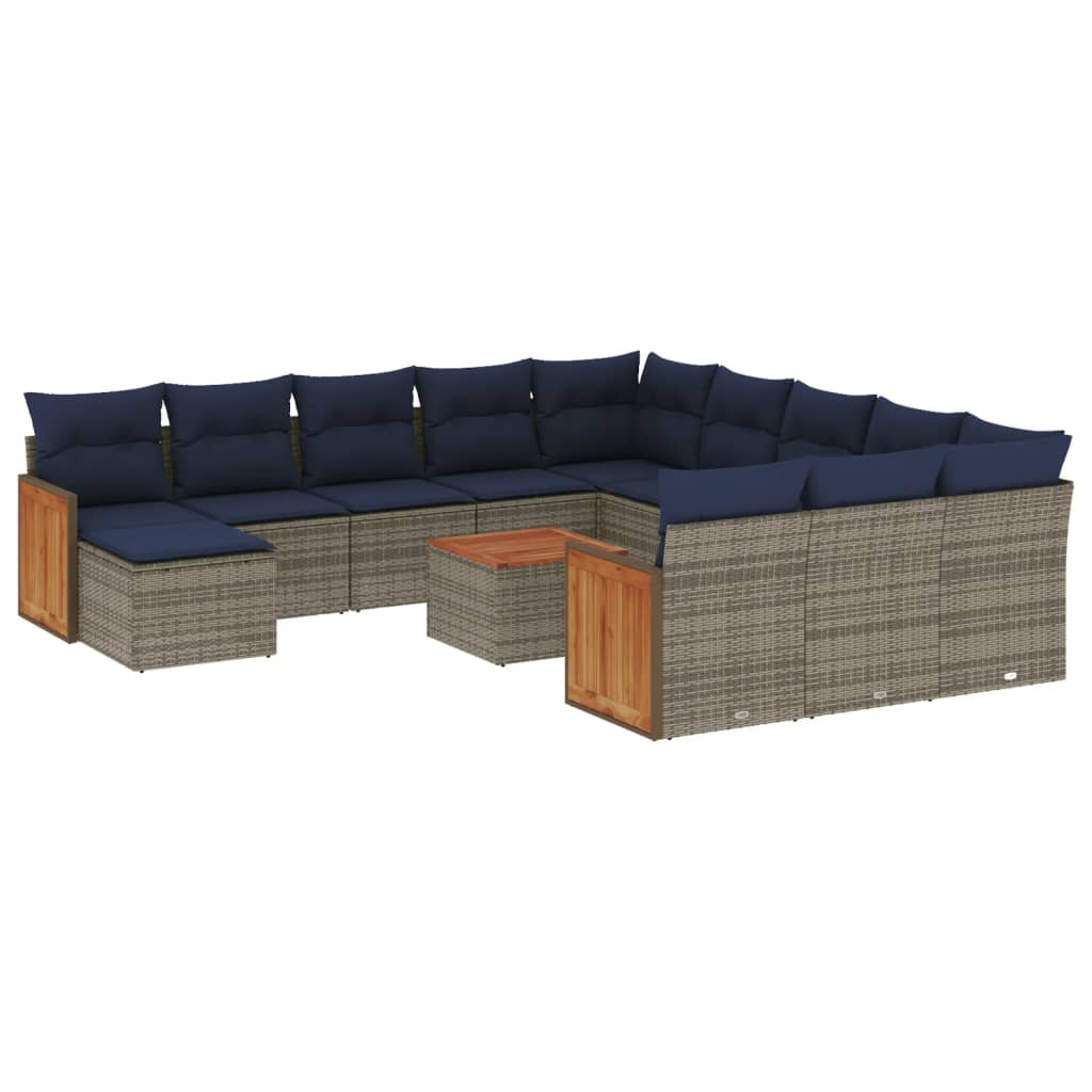 Thumbnail - vidaXL 13-teiliges Gartensofa-Set mit Kissen, grau, Polyrattan
