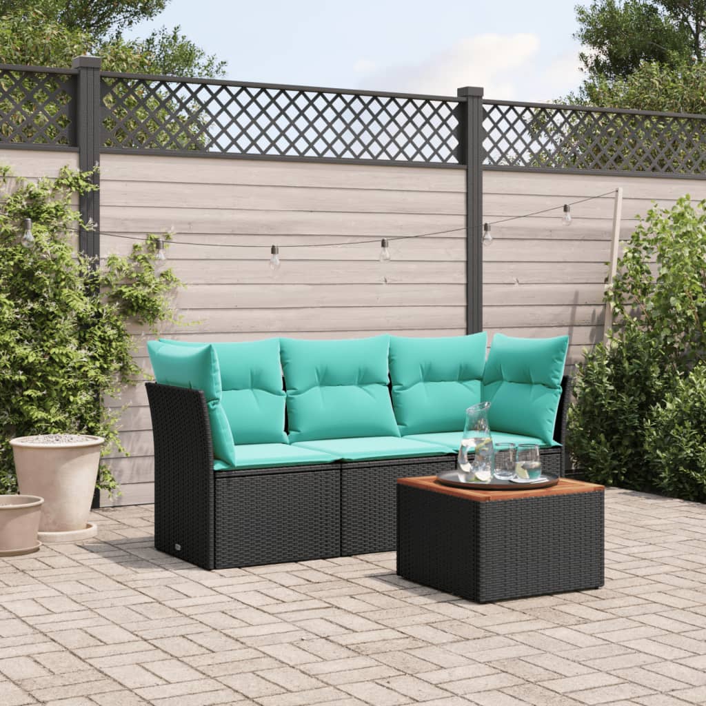 Set de sofás de jardín 4 pzas con cojines ratán sintético negro