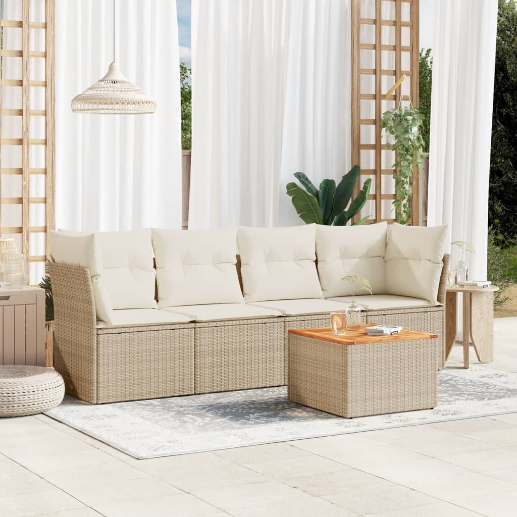 vidaXL 5-tlg. Garten-Sofagarnitur mit Kissen Beige Poly Rattan