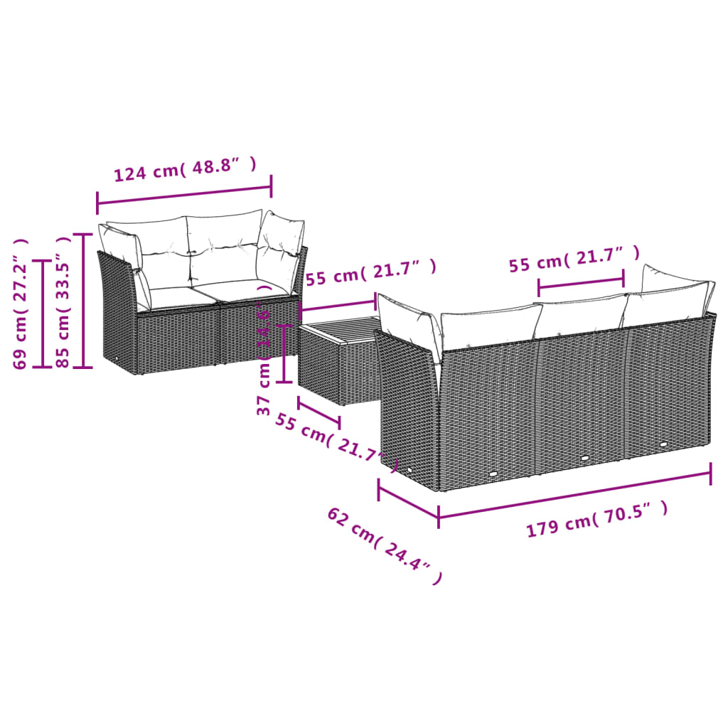 vidaXL 6-delige Loungeset met kussens poly rattan zwart afbeelding
