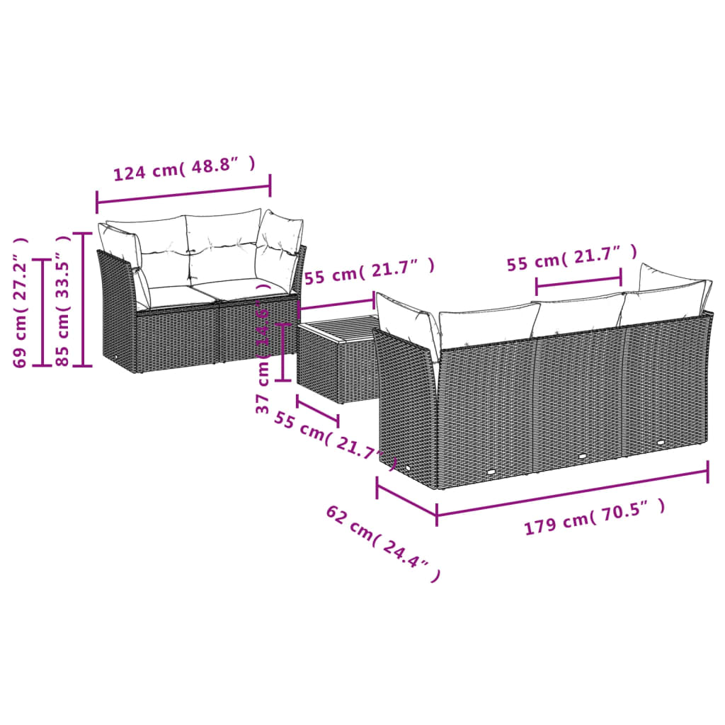 vidaXL 6-delige Loungeset met kussens poly rattan zwart afbeelding