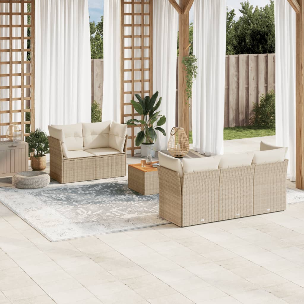 vidaXL 6-tlg. Garten-Sofagarnitur mit Kissen Beige Poly Rattan