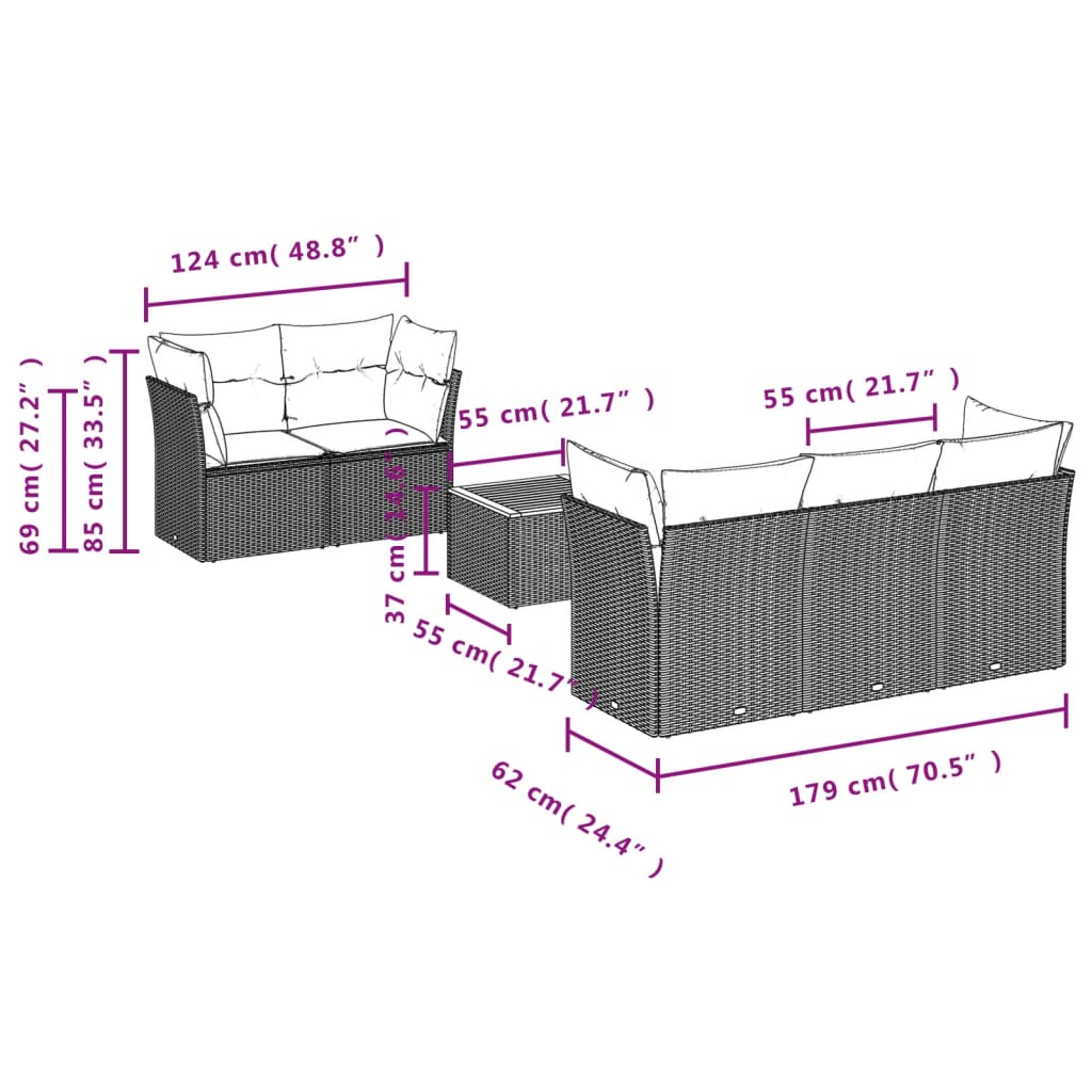 vidaXL 6-delige Loungeset met kussens poly rattan beige afbeelding