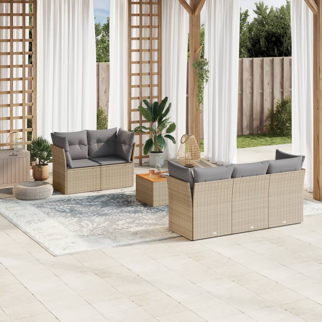 vidaXL 6-tlg. Garten-Sofagarnitur mit Kissen Beige Poly Rattan