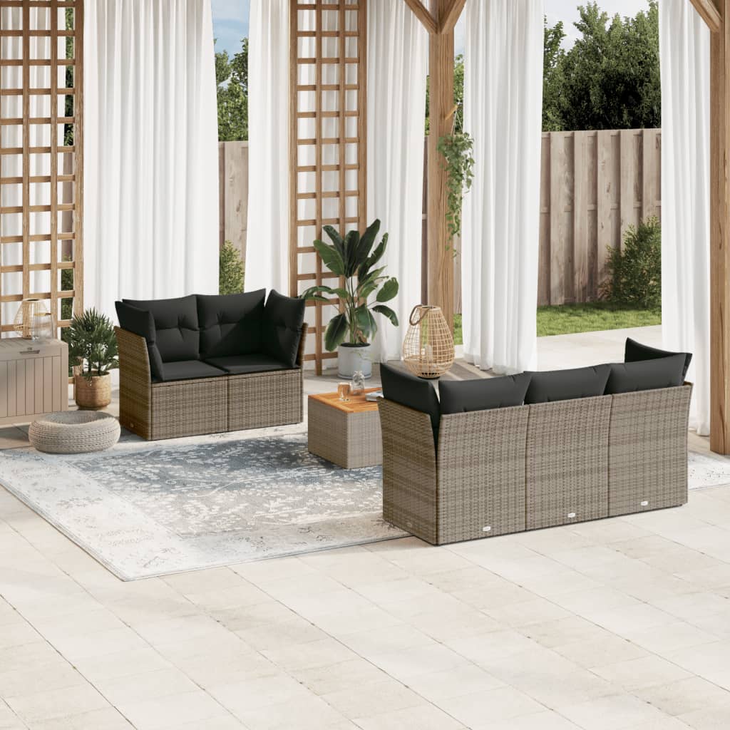 vidaXL 6-tlg. Garten-Sofagarnitur mit Kissen Grau Poly Rattan