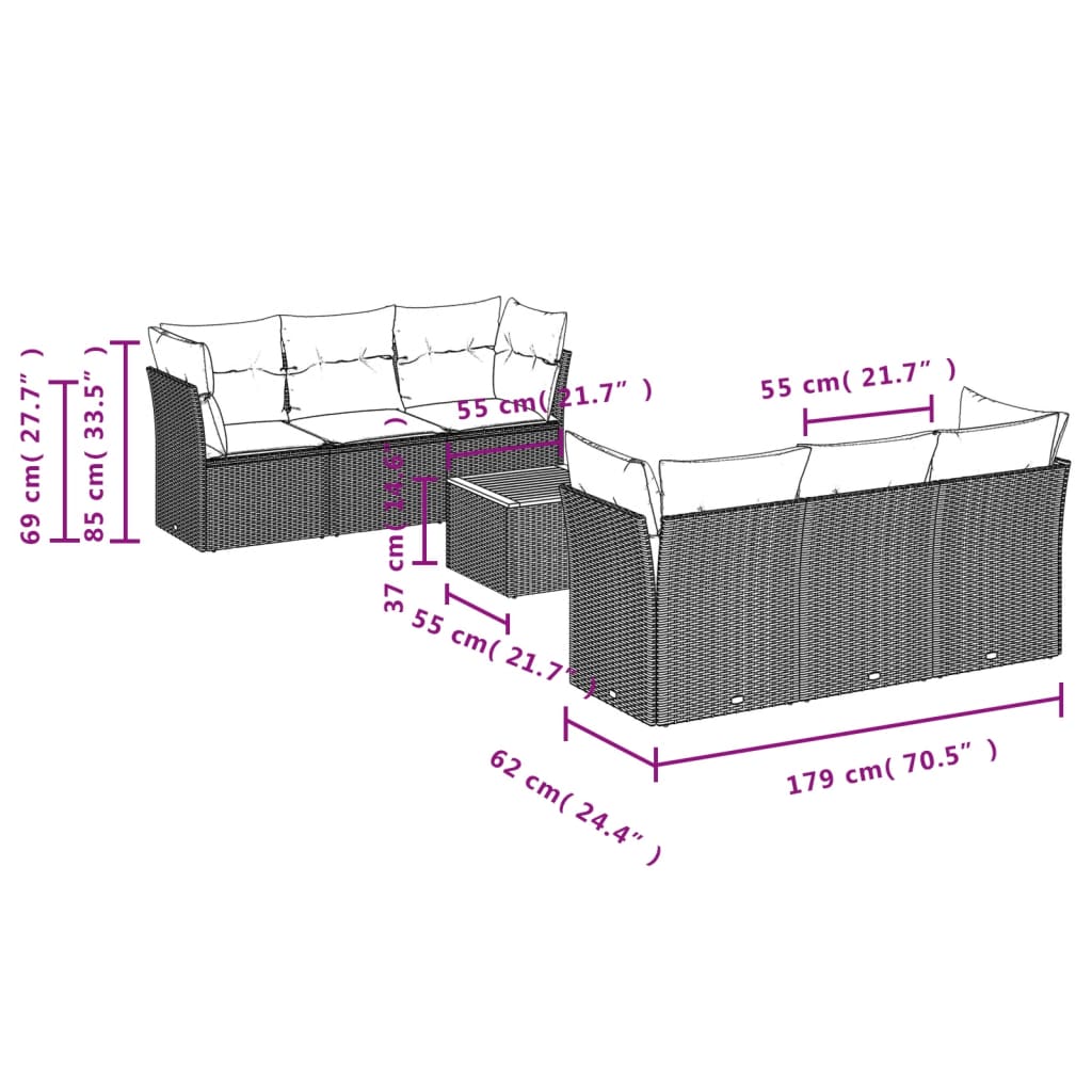Set canapele de grădină cu perne, 7 piese, negru, poliratan 3223486 - imagine 3