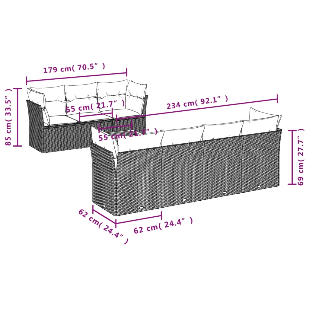 vidaXL 8-delige Loungeset met kussens poly rattan zwart afbeelding
