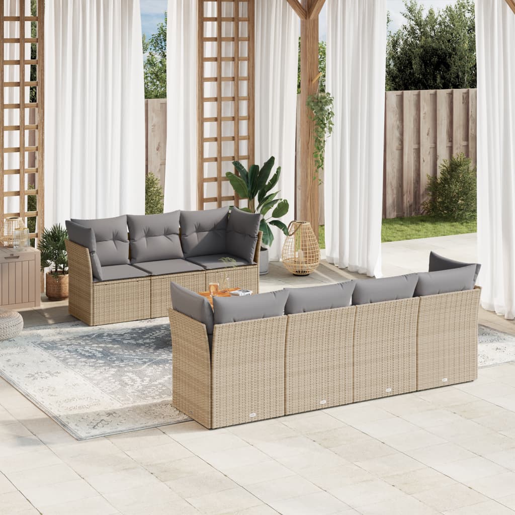 vidaXL 8-tlg. Garten-Sofagarnitur mit Kissen Beige Poly Rattan