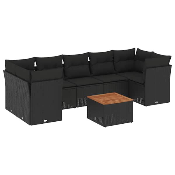 vidaXL 8-osaline aiadiivani komplekt patjadega, must, pol&uuml;rotang
