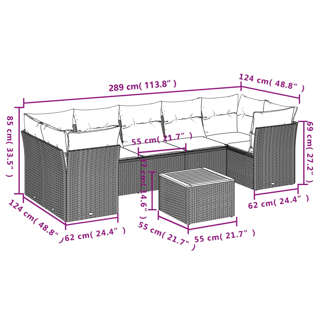 vidaXL 8-delige Loungeset met kussens poly rattan zwart afbeelding