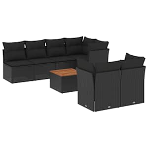 vidaXL 8-osaline aiadiivani komplekt patjadega, must, pol&uuml;rotang
