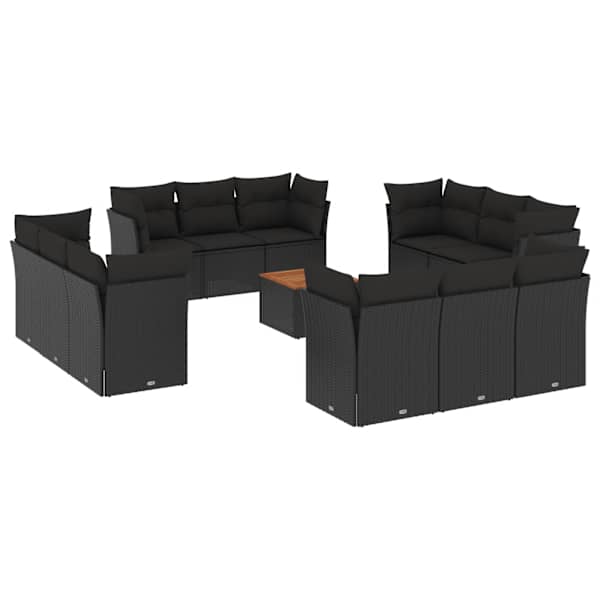 vidaXL 13-osaline aiadiivani komplekt patjadega, must, pol&uuml;rotang