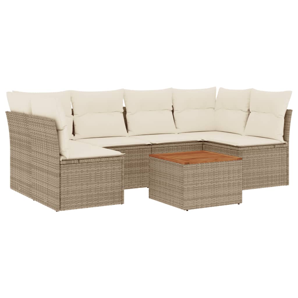 Thumbnail - vidaXL 7-tlg. Garten-Sofagarnitur mit Kissen Beige Poly Rattan