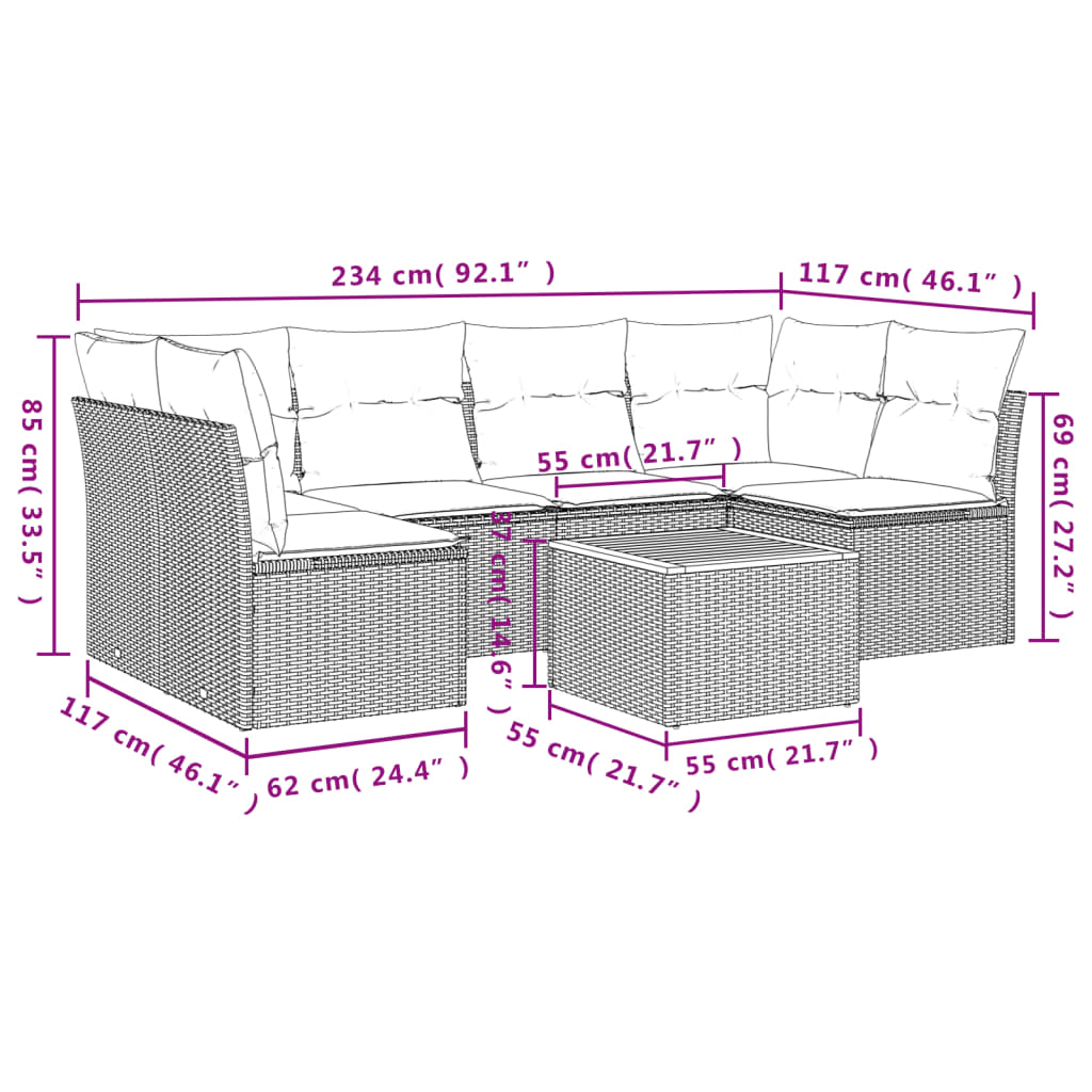 vidaXL 7-delige Loungeset met kussens poly rattan grijs afbeelding