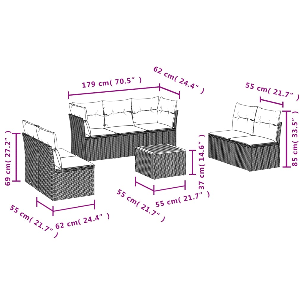 vidaXL 8-delige Loungeset met kussens poly rattan zwart afbeelding