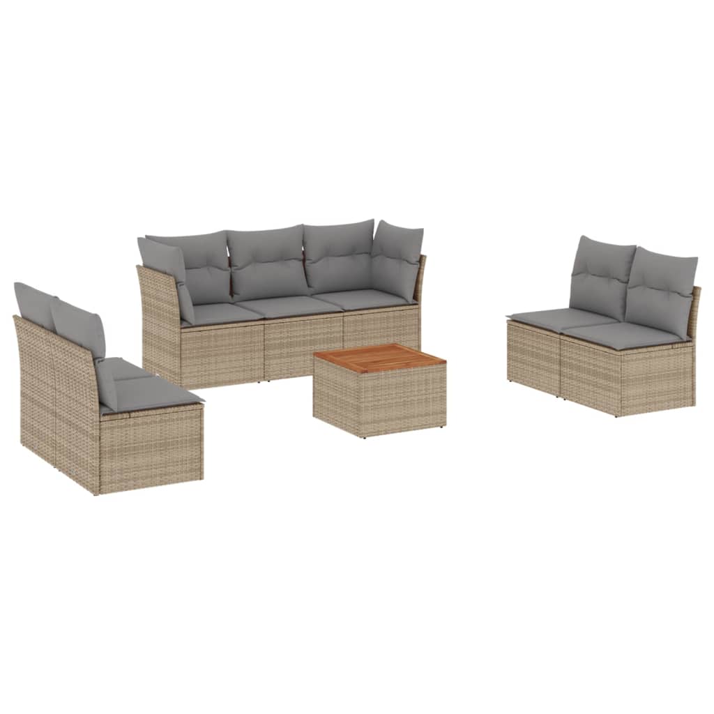 Thumbnail - vidaXL 8-tlg. Garten-Sofagarnitur mit Kissen Beige Poly Rattan