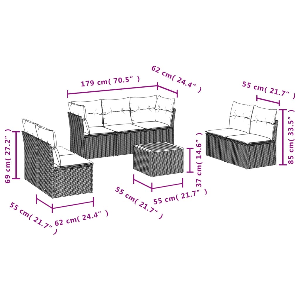 vidaXL 8-delige Loungeset met kussens poly rattan beige afbeelding