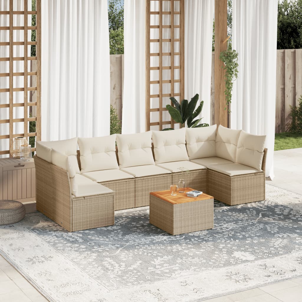 vidaXL 8-tlg. Garten-Sofagarnitur mit Kissen Beige Poly Rattan