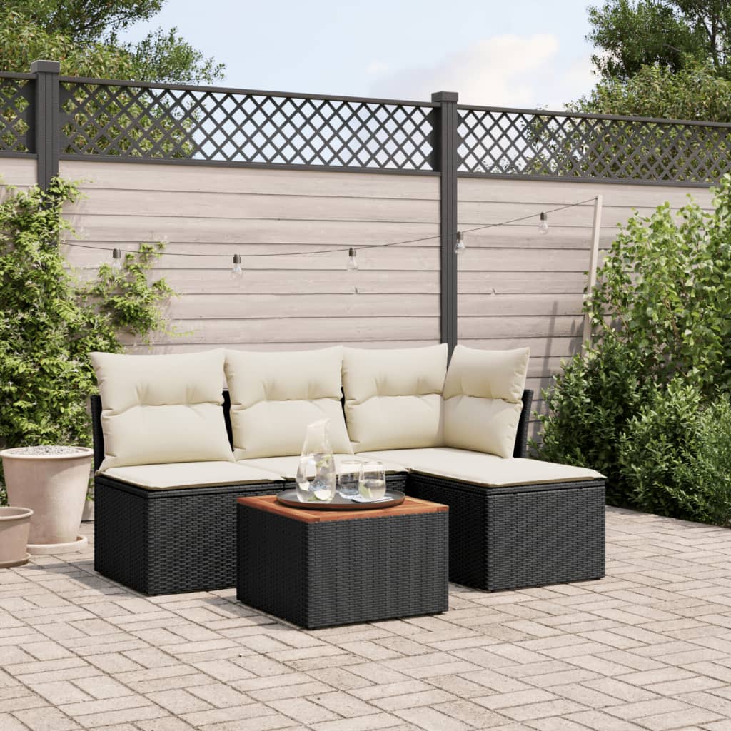 vidaXL 5-tlg. Garten-Sofagarnitur mit Kissen Schwarz Poly Rattan