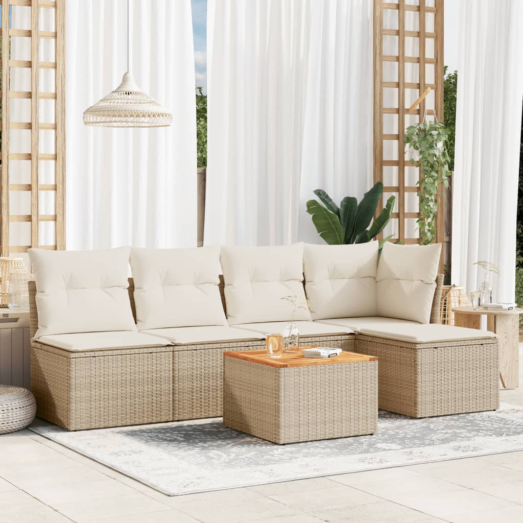 vidaXL 6-tlg. Garten-Sofagarnitur mit Kissen Beige Poly Rattan