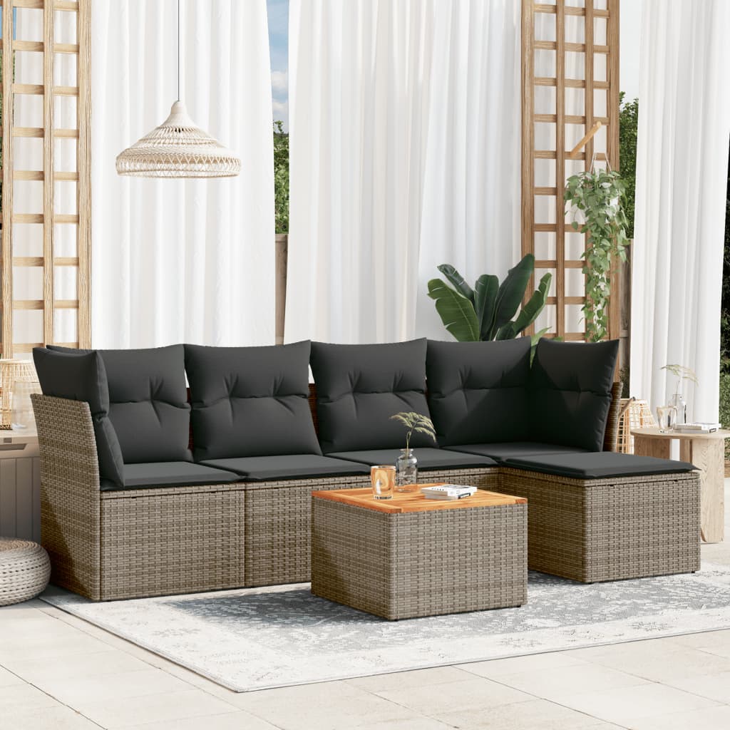 vidaXL 6-tlg. Garten-Sofagarnitur mit Kissen Grau Poly Rattan