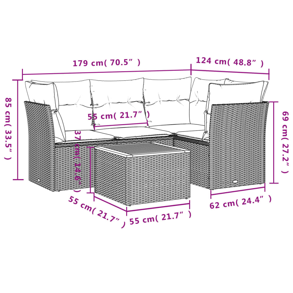 Set mobilier de grădină cu perne, 5 piese, negru, poliratan 3223619 - imagine 3
