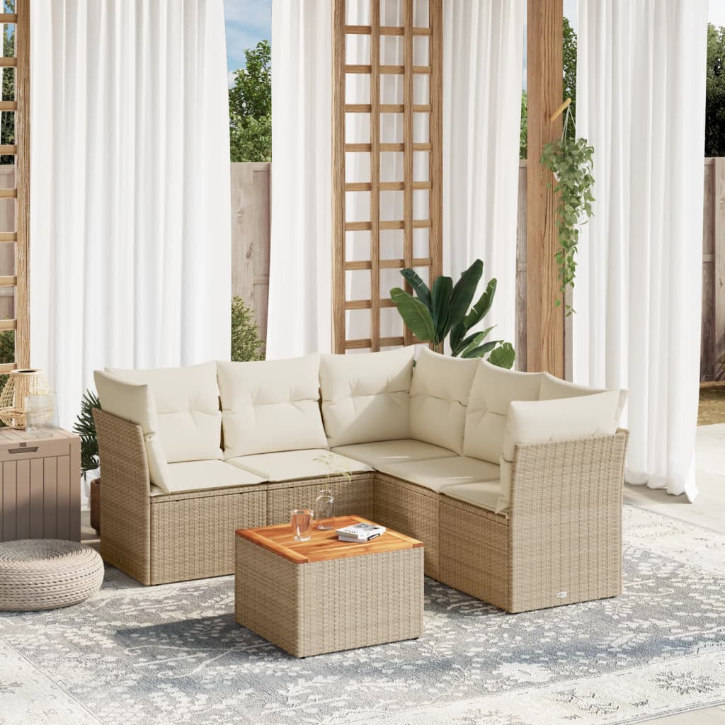 6-tlg. Garten-Sofagarnitur mit Kissen Beige Poly Rattan