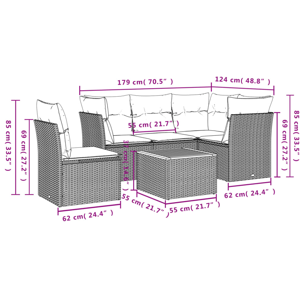 vidaXL 6-delige Loungeset met kussens poly rattan beige afbeelding