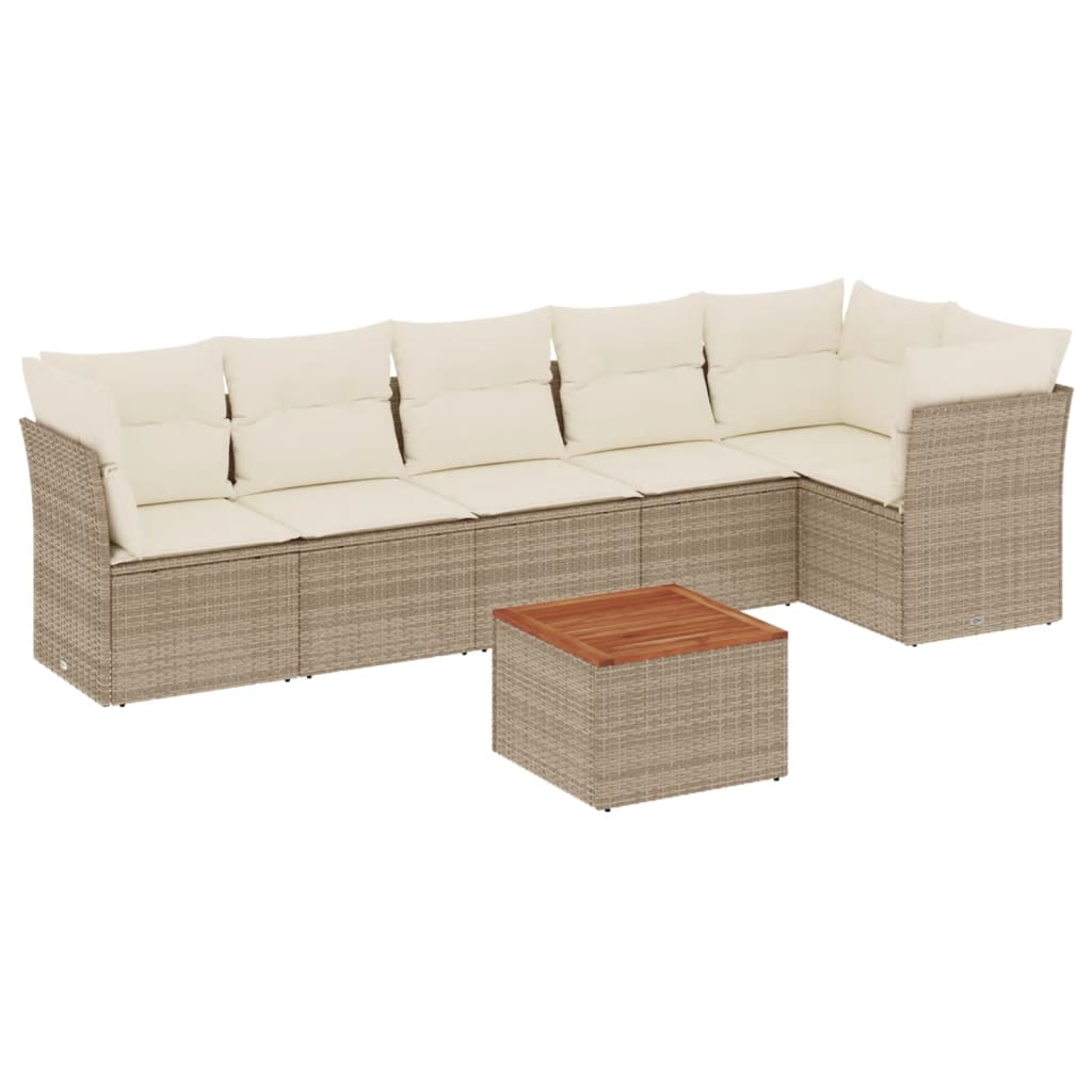 Thumbnail - vidaXL 7-tlg. Garten-Sofagarnitur mit Kissen Beige Poly Rattan