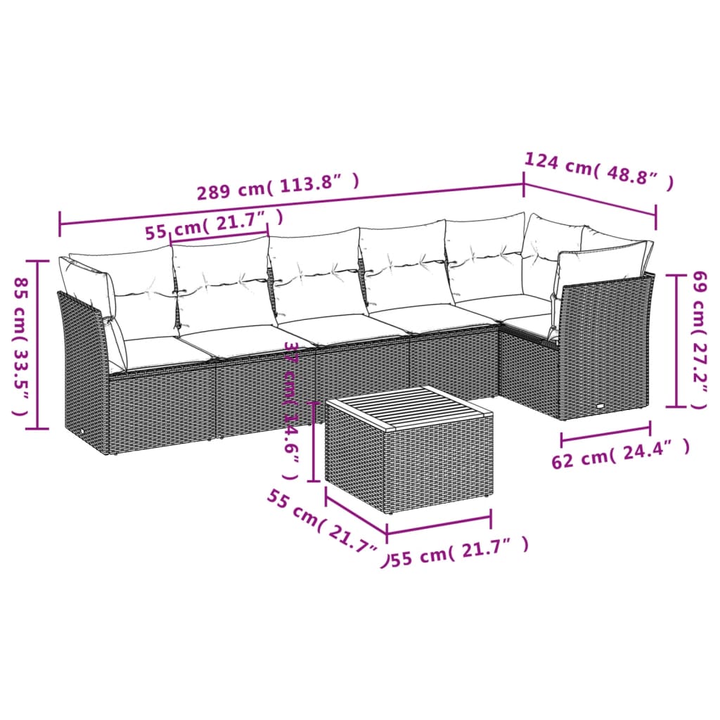 vidaXL 7-delige Loungeset met kussens poly rattan beige