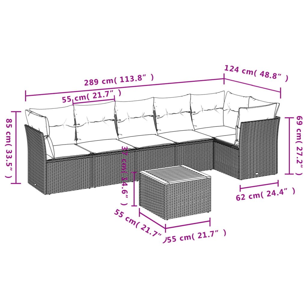 vidaXL 7-delige Loungeset met kussens poly rattan grijs afbeelding