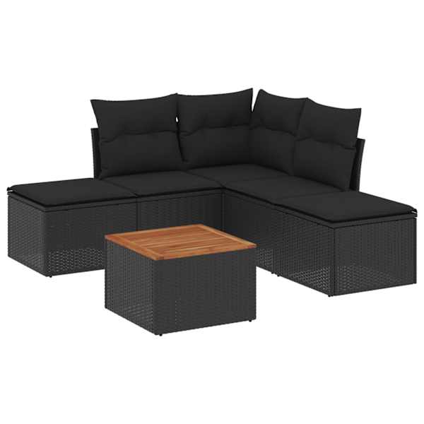 vidaXL 6-osaline aiadiivani komplekt patjadega, must, pol&uuml;rotang