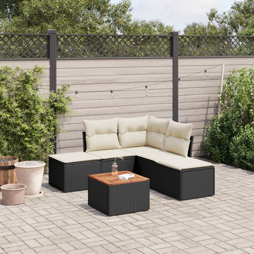 vidaXL 6-tlg. Garten-Sofagarnitur mit Kissen Schwarz Poly Rattan