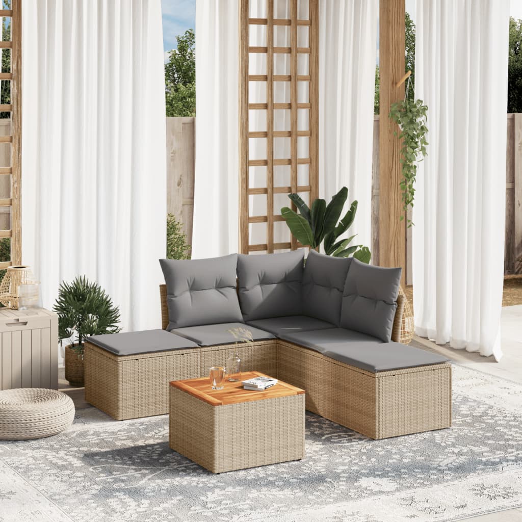 vidaXL 6-tlg. Garten-Sofagarnitur mit Kissen Beige Poly Rattan