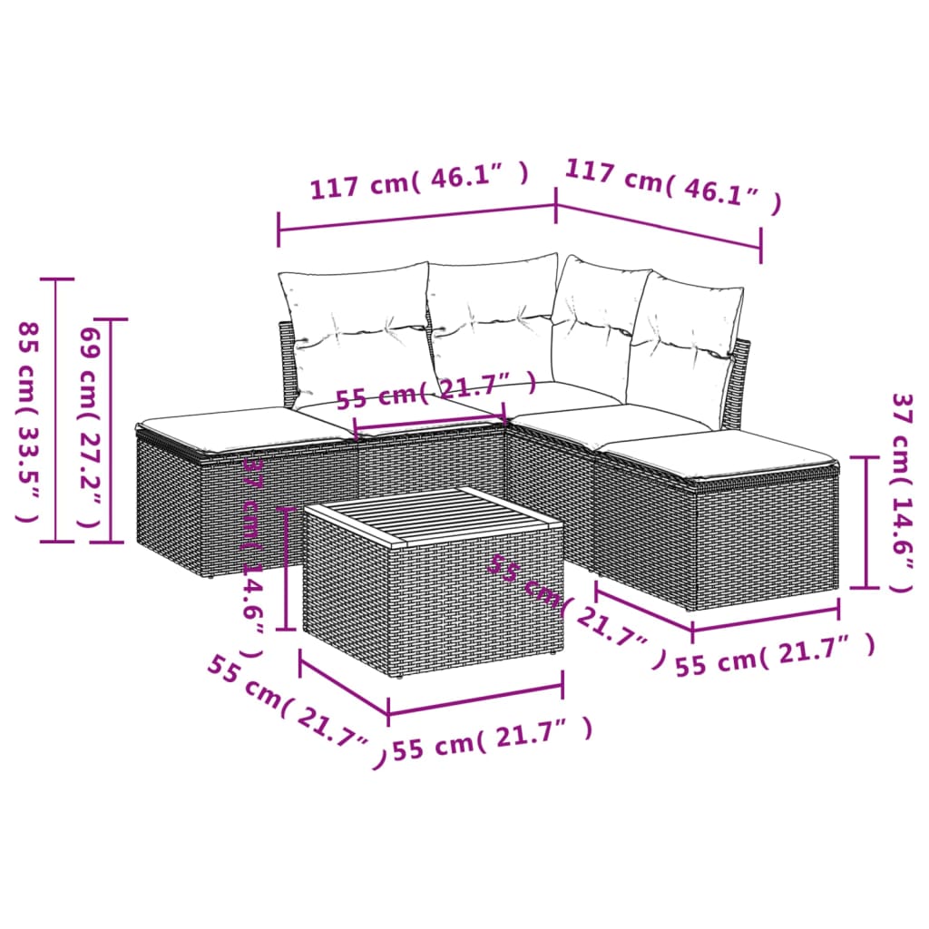 Thumbnail - vidaXL 6-tlg. Garten-Sofagarnitur mit Kissen Grau Poly Rattan