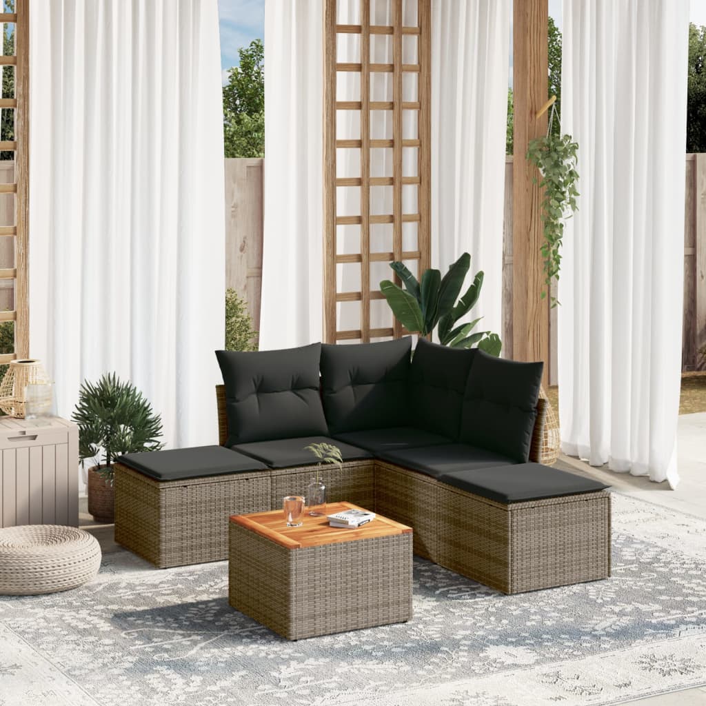 vidaXL 6-tlg. Garten-Sofagarnitur mit Kissen Grau Poly Rattan