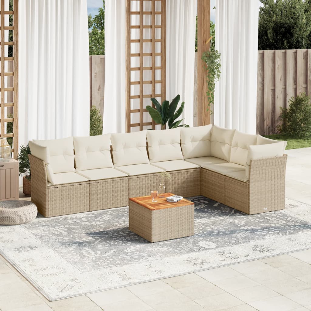 vidaXL 8-tlg. Garten-Sofagarnitur mit Kissen Beige Poly Rattan