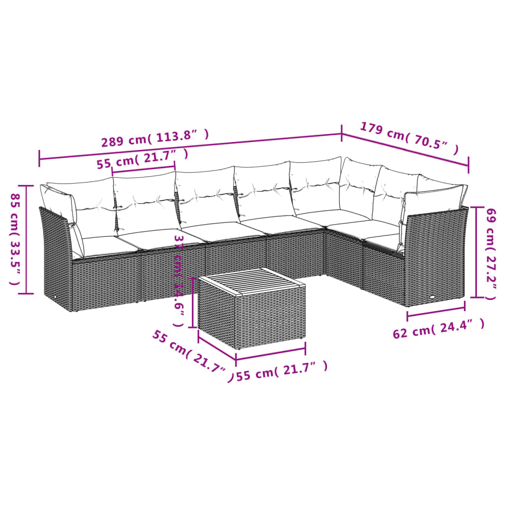 vidaXL 8-delige Loungeset met kussens poly rattan grijs afbeelding