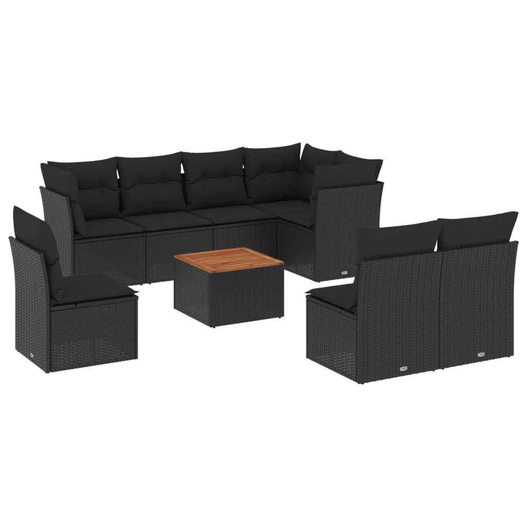 Thumbnail - vidaXL 9-tlg. Garten-Sofagarnitur mit Kissen Schwarz Poly Rattan