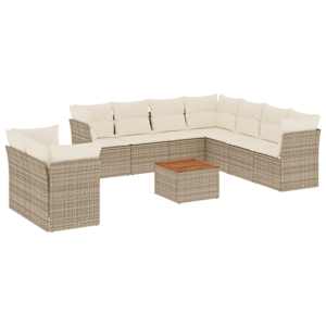 10dílná zahradní sedací souprava s poduškami béžová polyratan - obrázek 2