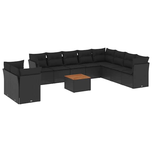 vidaXL 11-osaline aiadiivani komplekt patjadega, must, pol&uuml;rotang