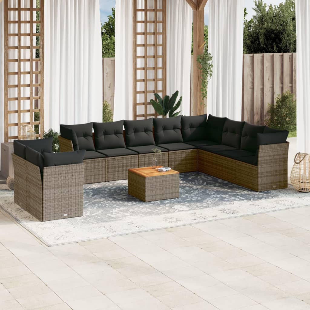 vidaXL 11-tlg. Garten-Sofagarnitur mit Kissen Grau Poly Rattan