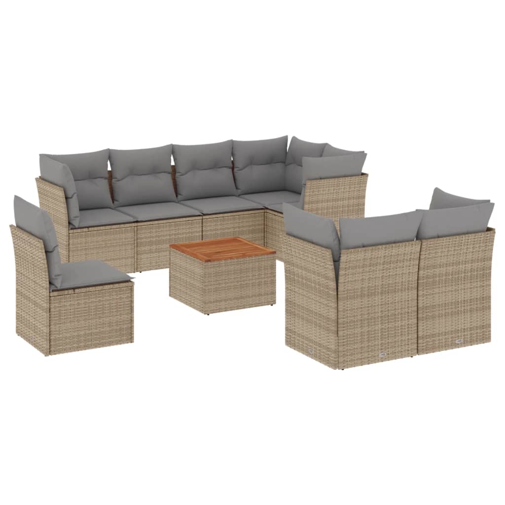 vidaXL Set canapele de grădină, 9 piese, cu perne, bej, poliratan