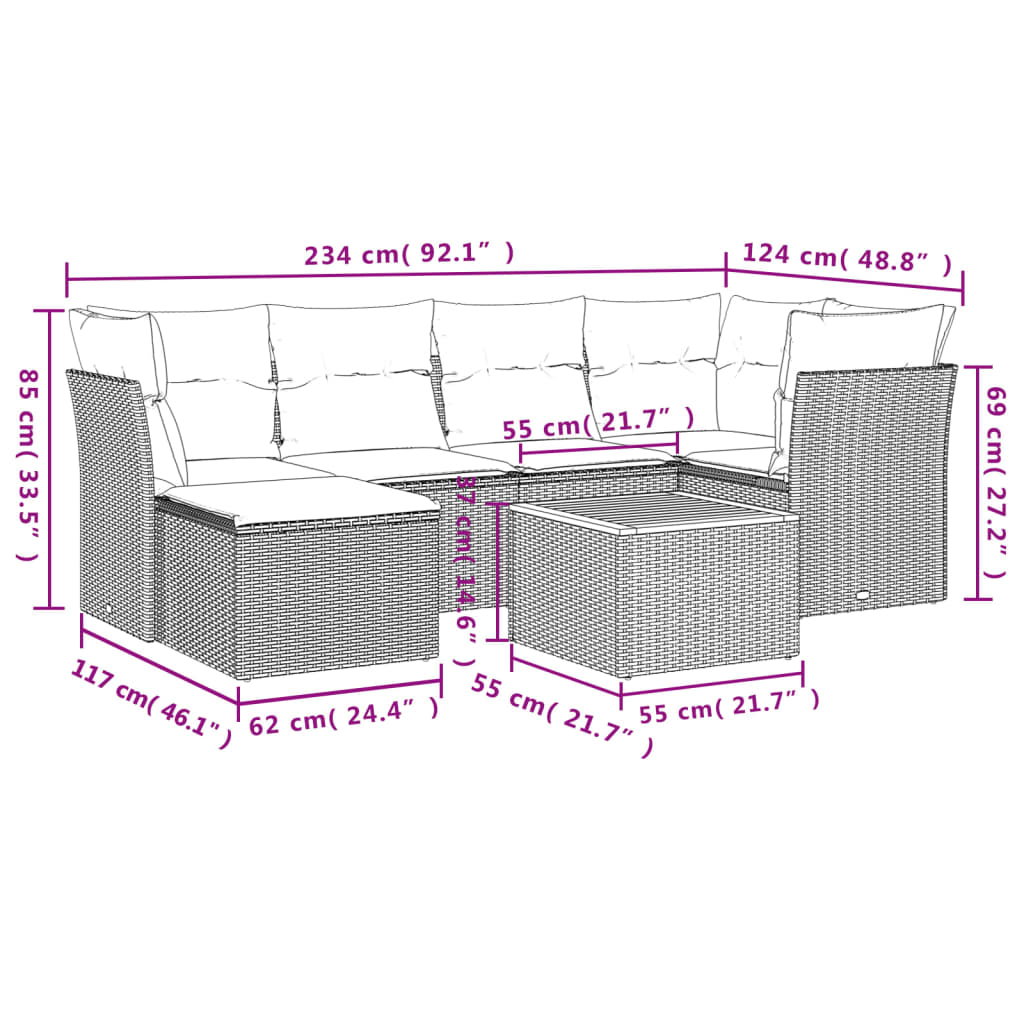 vidaXL 7-delige Loungeset met kussens poly rattan zwart afbeelding