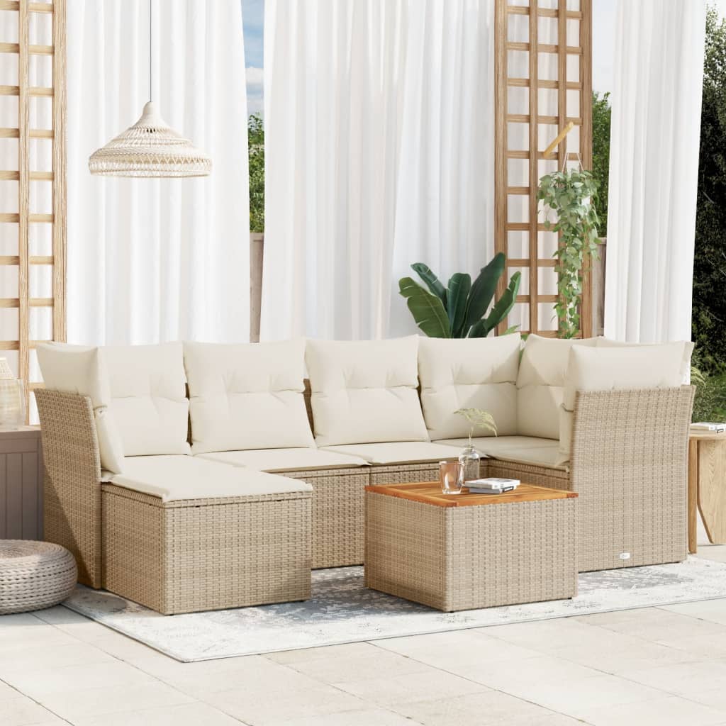 vidaXL 7-tlg. Garten-Sofagarnitur mit Kissen Beige Poly Rattan