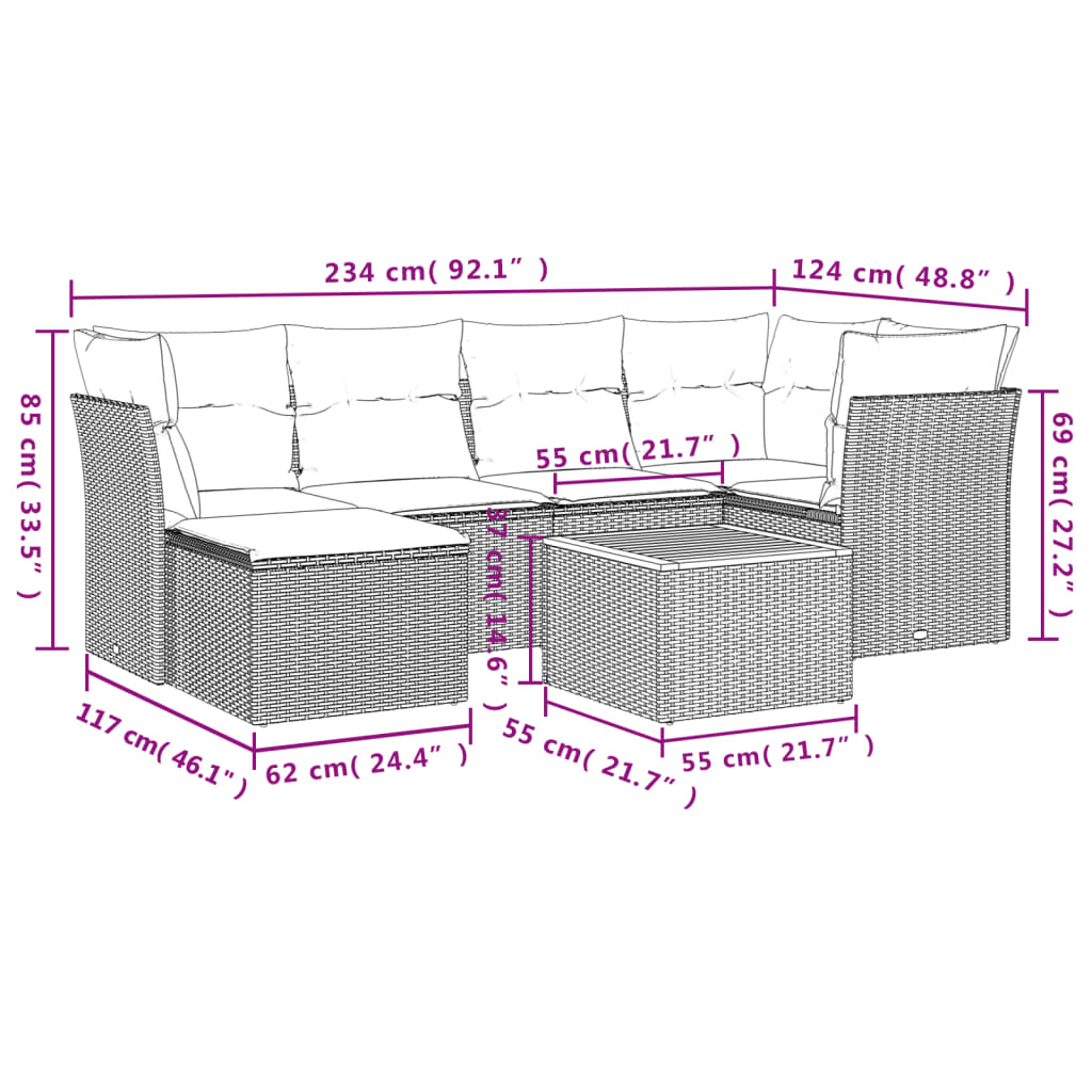 Set canapele de grădină, 7 piese, cu perne, bej, poliratan 3223749 - imagine 3