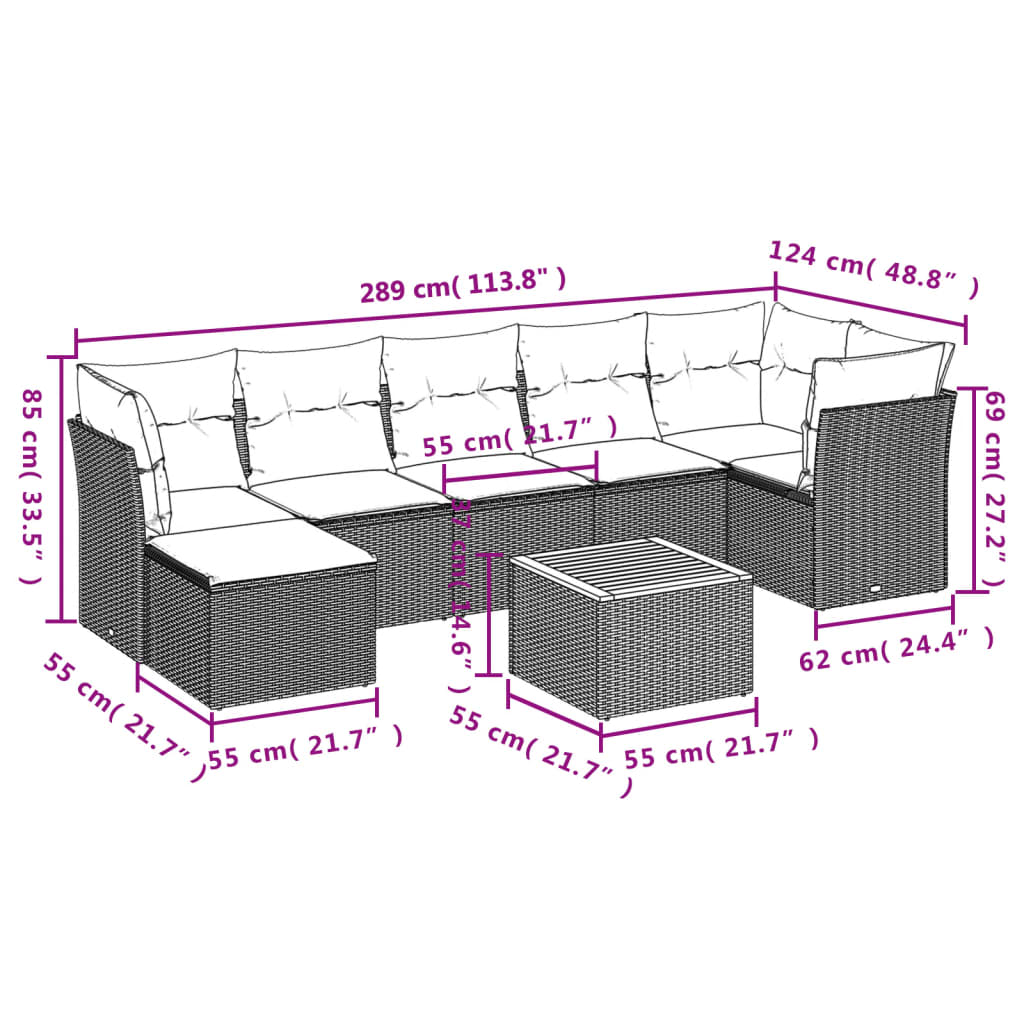 Set mobilier de grădină cu perne, 8 piese, negru, poliratan 3223752 - imagine 3