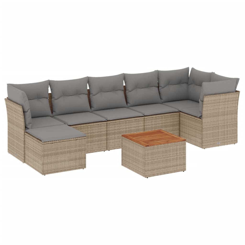 Thumbnail - vidaXL 8-tlg. Garten-Sofagarnitur mit Kissen Beige Poly Rattan