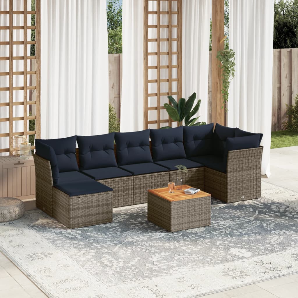 8 Piece Patio Sofa Set with Cushions Gray Poly Rattan