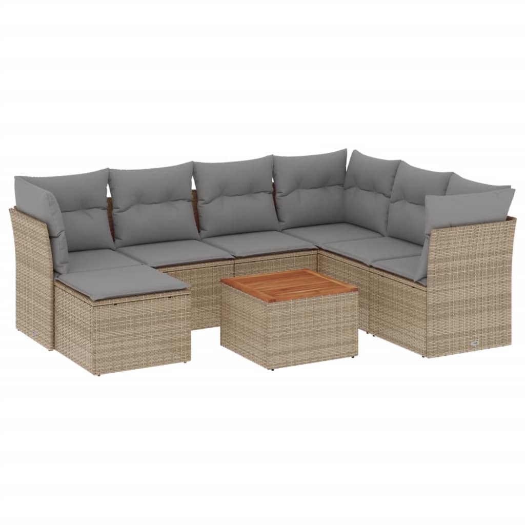 Thumbnail - vidaXL 8-tlg. Garten-Sofagarnitur mit Kissen Beige Poly Rattan